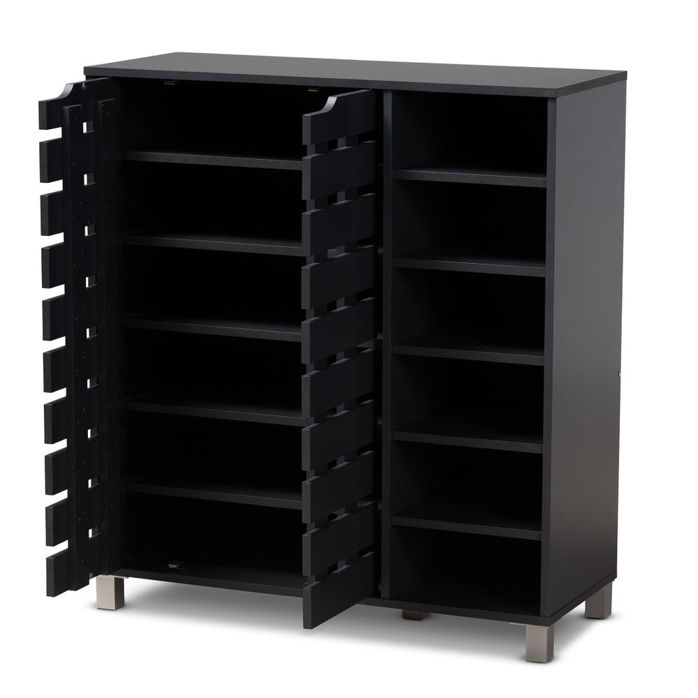 Baxton Studio Baxton Studio Shirley Modern Dark Grey Shoe Storage Cabinet with Open Shelves for 24 Pairs SR-002-Dark Grey