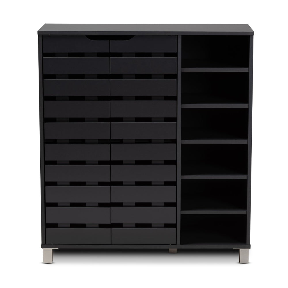 Baxton Studio Baxton Studio Shirley Modern Dark Grey Shoe Storage Cabinet with Open Shelves for 24 Pairs SR-002-Dark Grey