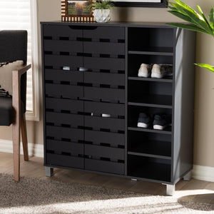 Baxton Studio Baxton Studio Shirley Modern Dark Grey Shoe Storage Cabinet with Open Shelves for 24 Pairs SR-002-Dark Grey
