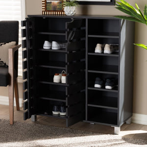 Baxton Studio Baxton Studio Shirley Modern Dark Grey Shoe Storage Cabinet with Open Shelves for 24 Pairs SR-002-Dark Grey