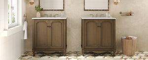 English Elm Christopher Knight Home® - 60" Retro Double Sink Bathroom Vanity Set with Soft-Close Doors, Adjustable Shelves, Rubberwood Legs Antique brown N817P245317L