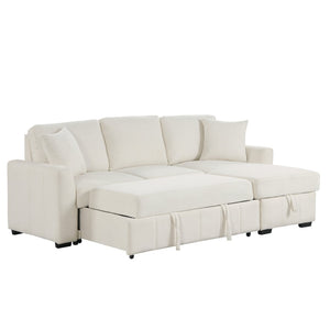 English Elm U_style Modular Sectional Sleeper Sofa with Storage Chaise and Cup Holders for Living Room Beige WY000467AAA
