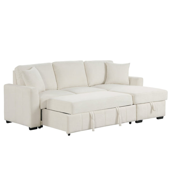 English Elm U_style Modular Sectional Sleeper Sofa with Storage Chaise and Cup Holders for Living Room Beige WY000467AAA