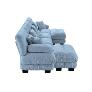 English Elm Free Modular Sectional Sofa - U-Shaped 4-Seater Couch With 2 Ottomans In Vintage Chenille Blue Fabric W714S01180