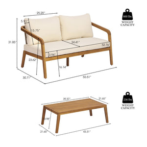 English Elm 4-piece Outdoor Acacia Wood Conversation Set with Wicker Backrests and Thick Cushions N768P392622L_2_N768P392623L