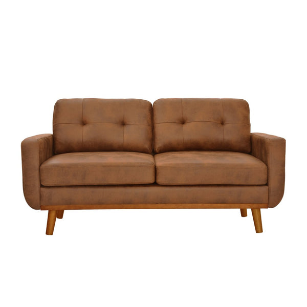 English Elm 65-inch Two Seat Sofa Breathable Foil Fabric Diamond Quilted Back Solid Wood Legs Light Brown W5568P478805