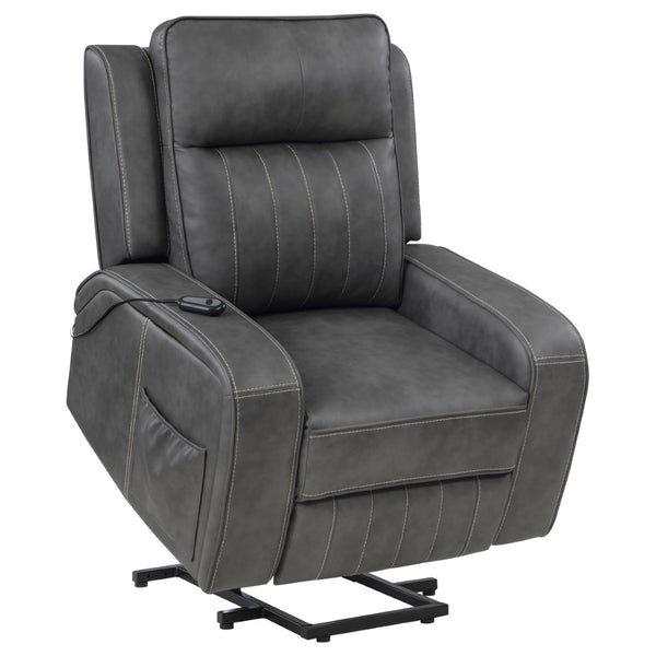 English Elm Mckinley Power Lift Recliner in Grey Leatherette with Plush Foam and Track Arms B062P468099