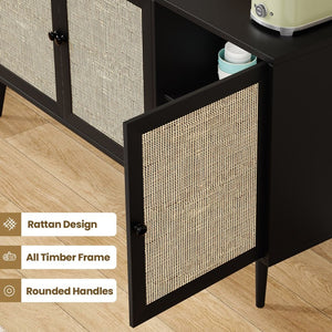 English Elm Sideboard Buffet Cabinet With 3 Rattan Doors - Modern Storage Console For Dining Room & Entryway T3623P380139-GIGA