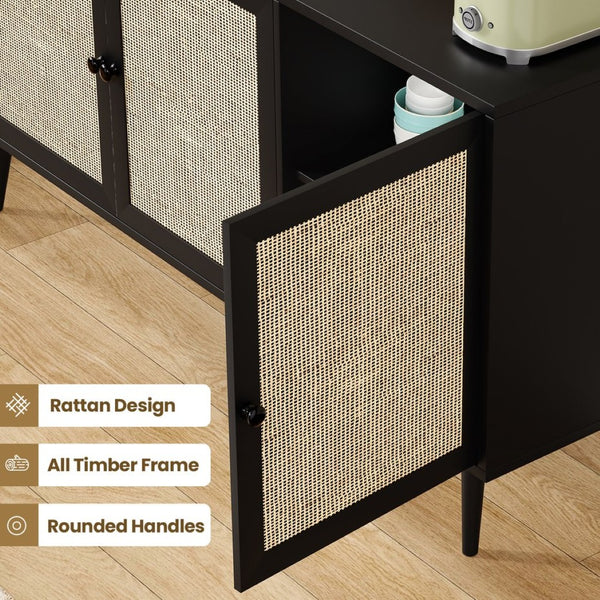 English Elm Sideboard Buffet Cabinet With 3 Rattan Doors - Modern Storage Console For Dining Room & Entryway T3623P380139-GIGA