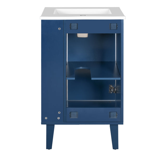 English Elm 20-inch French Style Bathroom Vanity with Integrated Ceramic Sink, Carved Accents & Soft-Close Door Blue N710P330971C