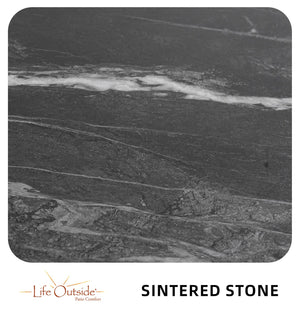 English Elm Modern 44" Rounded Square Patio Dining Table with Black Sintered Stone Top, Rust-Free Aluminum Base Seats 4 W1886P310020