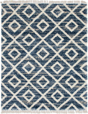 Unique Loom Hygge Shag Diamond Machine Made Geometric Rug Blue, Beige/Ivory 8' 0" x 10' 0"