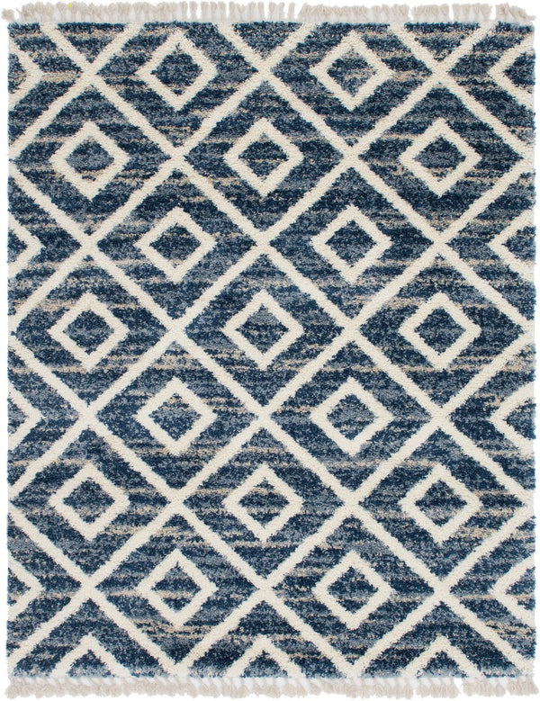Unique Loom Hygge Shag Diamond Machine Made Geometric Rug Blue, Beige/Ivory 8' 0" x 10' 0"