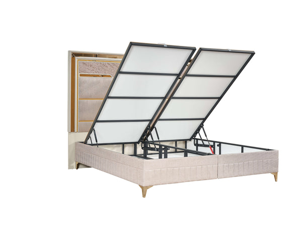 English Elm Omari Modern Upholstered Queen Bed With Gold Accents & Hydraulic Lift Storage - Chic Design! B009S01393