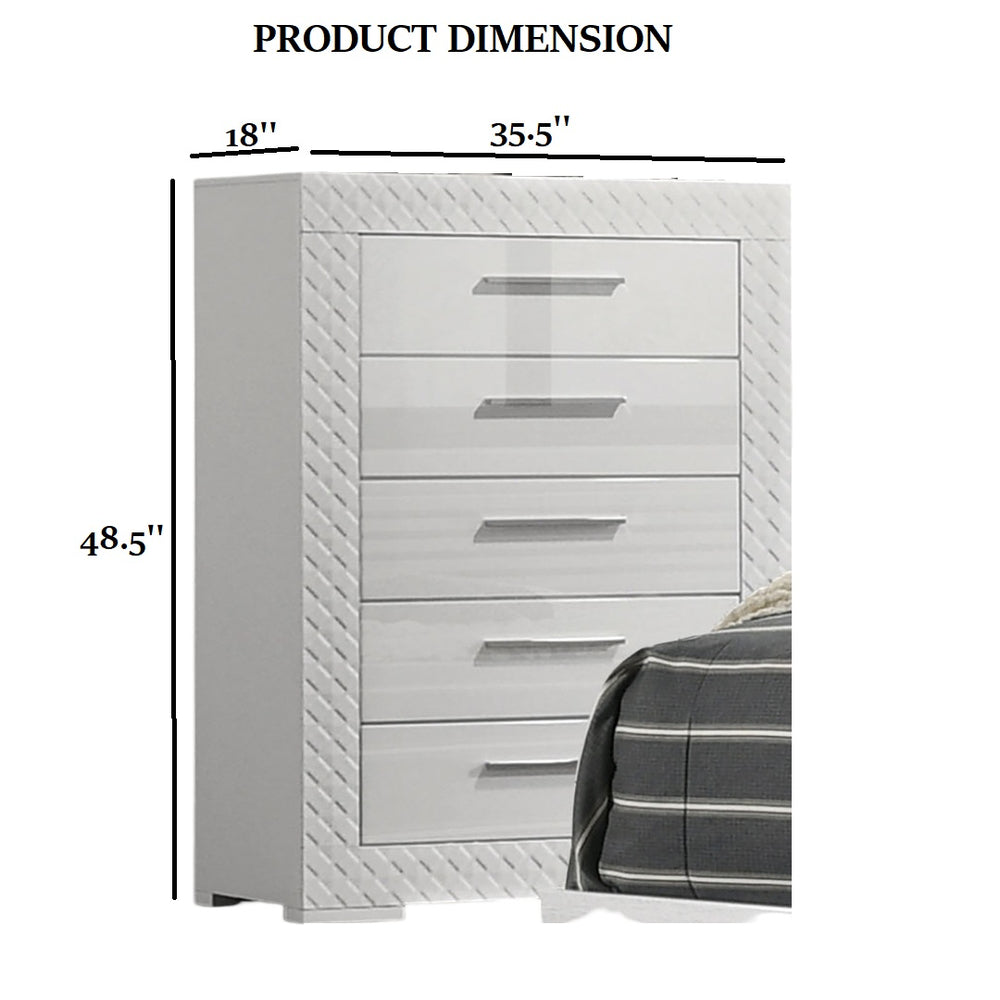 English Elm Modern Whitby Chest Glossy White 4-Drawer Bedroom Dresser with Chrome Handles, Felt-Lined Drawers, Wooden Legs – Stylish Durable Storage B2741P370863