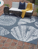 Unique Loom Outdoor Coastal Bodrum Machine Made Solid Print Rug Navy Blue, Ivory/Green 7' 10" x 7' 10"