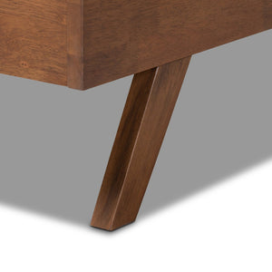 Baxton Studio Baxton Studio Brita Mid-Century Modern Light Beige Upholstered Bed with Walnut Finished Wood Elegance King BBT6808-Light Beige/Walnut-King