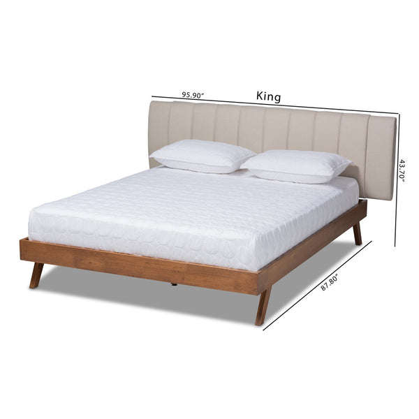 Baxton Studio Baxton Studio Brita Mid-Century Modern Light Beige Upholstered Bed with Walnut Finished Wood Elegance King BBT6808-Light Beige/Walnut-King