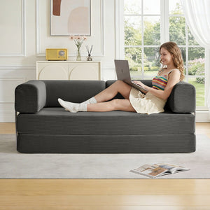 English Elm Cloud Corduroy Tri-fold Futon Sofa Converts to Bed for Dorms and Small Spaces W1765P295042