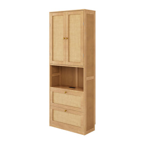 English Elm 2 Door Bookshelf with USB Port and 3 Drawers — Compact Pine-MDF Storage Cabinet for Living Room Natural 80.1 L x 17.65 W x 6.3 H N701P245551W