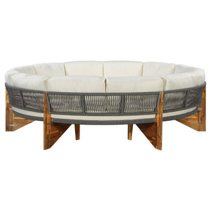 English Elm U_style Circular Patio Sofa Set Pp Rope Woven Steel Frame Acacia Wood Resort Lounge Beige WY000468AAA