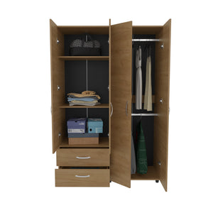 English Elm Crafton Rustic Armoire Natural Oak Beige – Compact Freestanding Engineered Wood Closet with Double Rods B092S00298
