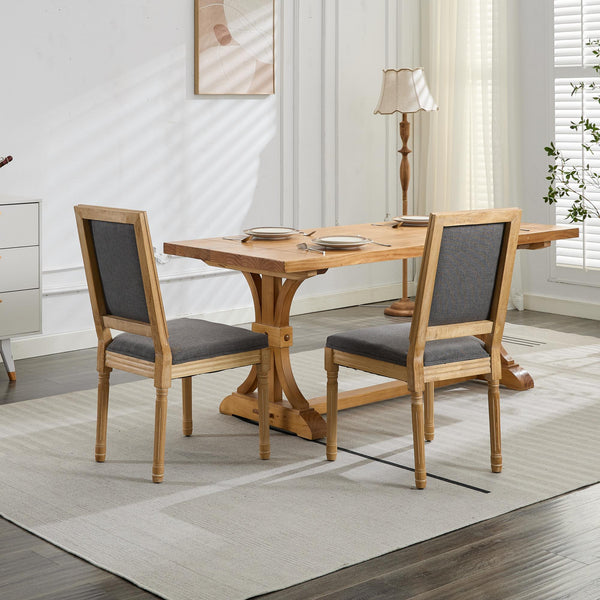 English Elm French Louis Dining Chair Set of 2 with Carved Solid Wood Frame, Square Backrest, Cushioned Comfort Gray W1143P325858