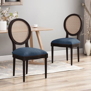 English Elm Christopher Knight Home® - DININGCHAIR Handcrafted Wicker & Fabric Dining Chair Set with Padded Seat, Rubberwood Frame Elegance Navy Blue 65164.00NBLU