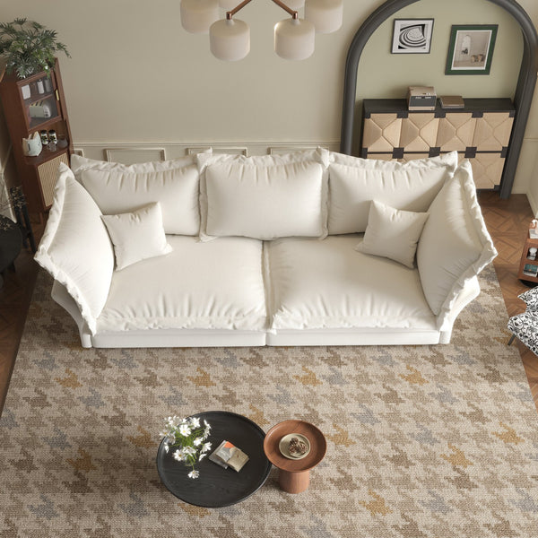 English Elm 90.55" Deep Seat Couches Velvet Cloud Sofa with Removable Cushions, Multiple Pillows, 800lb Capacity Beige W1885P234640