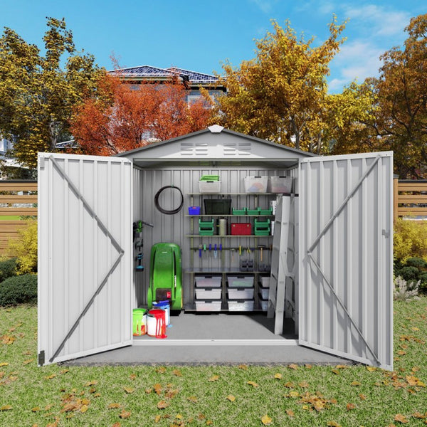 English Elm 6x Galvanized Steel Outdoor Storage Shed with Peaked Roof Skylight and Lockable Door W3213P309060