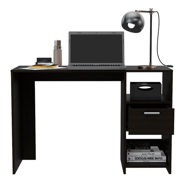 English Elm Omma Engineered Wood Computer Desk with Drawer & Two Shelves, Compact 43.3"W Workstation Black B200P188825
