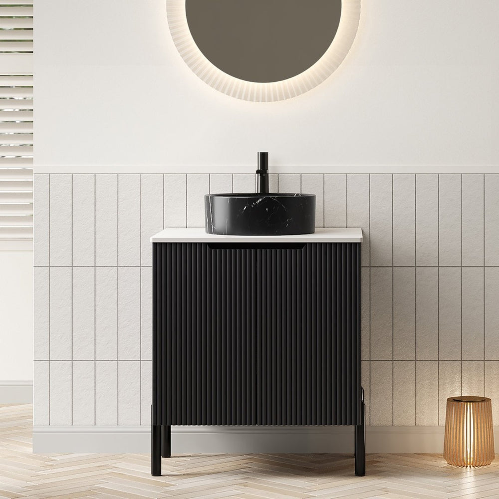 English Elm Dina Floating Bathroom Vanity with Sintered Stone Top and Crystal Glass Basin W2615S00659