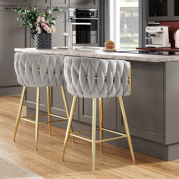 English Elm Counter Height Stools Set of 2 Mid-century Metal Legs Ergonomic Kitchen Island Seating T3623P430900