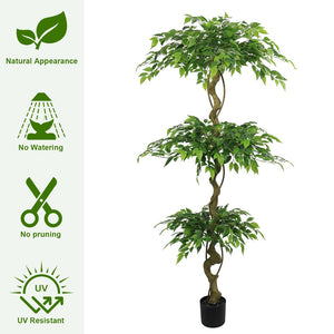 English Elm 6ft Artificial Ficus Banyan Tree Silk Foliage Realistic Trunk Indoor Decor W2945P458732