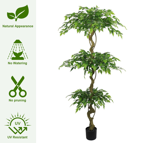 English Elm 6ft Artificial Ficus Banyan Tree Silk Foliage Realistic Trunk Indoor Decor W2945P458732