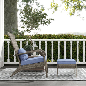 English Elm Outsunny Wicker Adirondack Chair & Ottoman Set – Cozy Outdoor Lounge With Cushions For Deck, Gray W2225P174012-GIGA