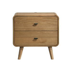 English Elm 2-drawer Nightstand with Built-in Usb Ports Ash Veneer Mid-century Bedroom Storage B016P460579