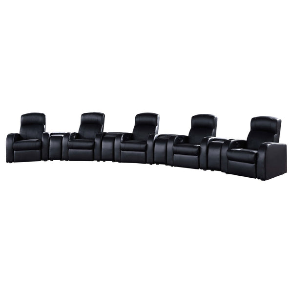 English Elm Black Top-grain Leather Home Theater Seating Row with Pocket Coil Recliners and Consoles B062S01838