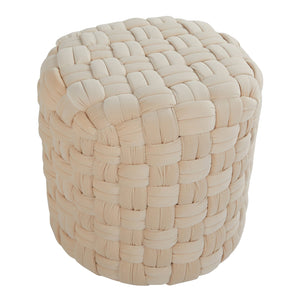 English Elm Braided Round 16" Ottoman In Cream Velvet - Stylish, Versatile Seating & Footrest For Your Home Decor B202P223700
