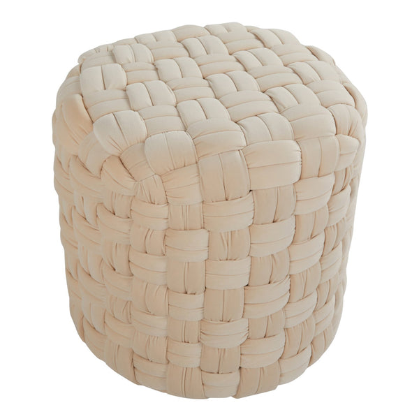 English Elm Braided Round 16" Ottoman In Cream Velvet - Stylish, Versatile Seating & Footrest For Your Home Decor B202P223700
