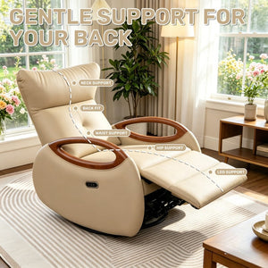 English Elm Power Recliner Chair with 260 Degree Swivel Oak Armrests and Eco Leather Upholstery W3795P499257
