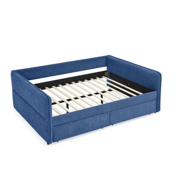 English Elm Queen Boucle Tufted Daybed Sofa with Storage Drawers Eucalyptus Frame Guest Room Blue W1413S00179