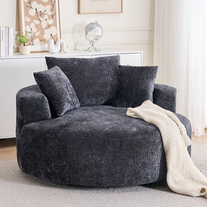English Elm Round Swivel Barrel Chair Plush Chenille Upholstery Cozy Accent Seat for Any Room Black W2915P338890