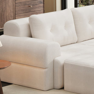 English Elm Modular Sectional Sofa with Chaise Full Foam Build Woven Fabric for Living Room Beige White W2379S00005