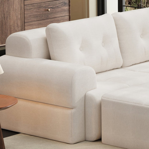 English Elm Modular Sectional Sofa with Chaise Full Foam Build Woven Fabric for Living Room Beige White W2379S00005