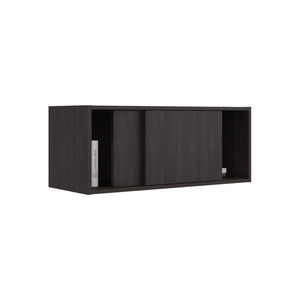 English Elm Note Floating Wall Cabinet with Sliding Doors Slim Mounted Storage for Any Room Dark Walnut B070P462898
