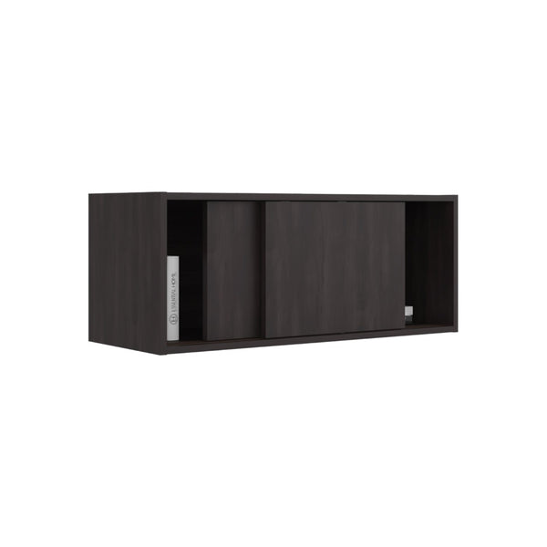 English Elm Note Floating Wall Cabinet with Sliding Doors Slim Mounted Storage for Any Room Dark Walnut B070P462898