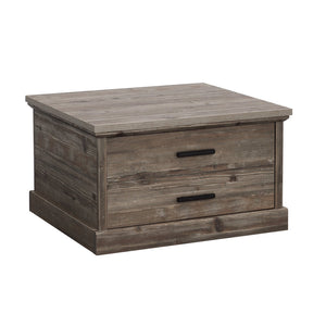 English Elm Coffee Table with Spacious Drawer and Open Shelf, Engineered Wood, Rustic-Modern Farmhouse Charm, Sturdy Design Pine Wood B356P354435