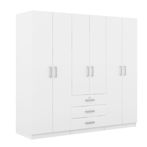 English Elm 6-doors Mdf Wardrobe with Large Drawers Streamlined Bedroom Storage Modern Design White N820000010K