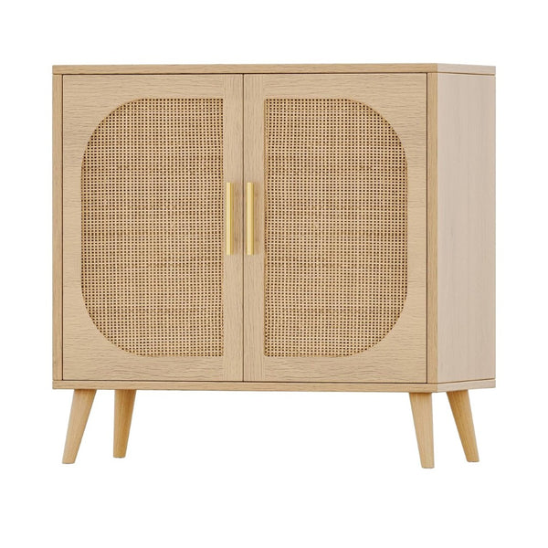 English Elm Buffet Cabinet Rattan Door Panels Solid Wood Feet Farmhouse Style Entryway Storage Natural W2386P207789